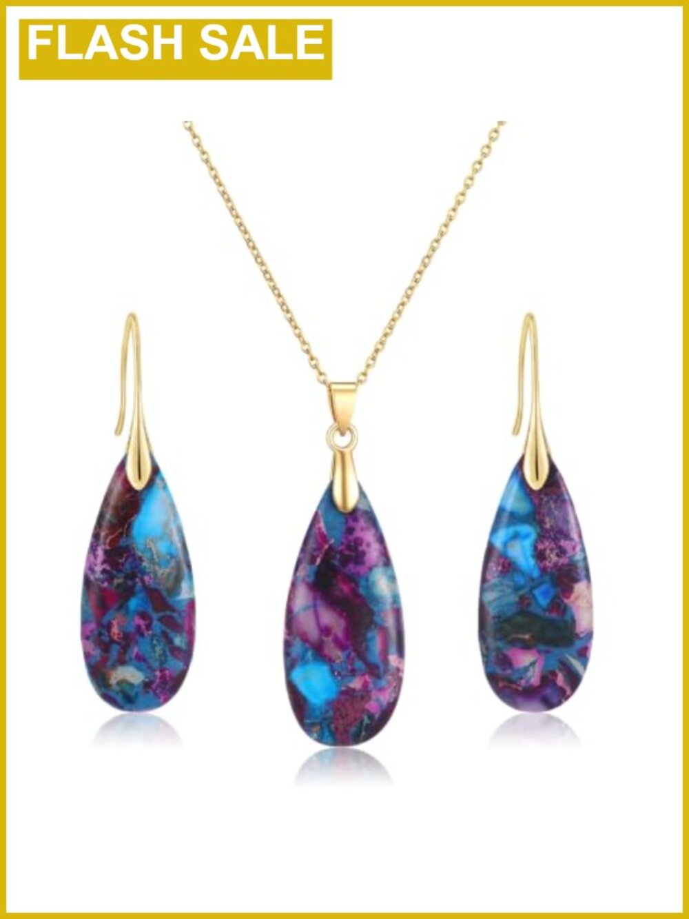 Natural Imperial Stone Jewelry Set 18K Gold Plated Necklace Earrings Gift